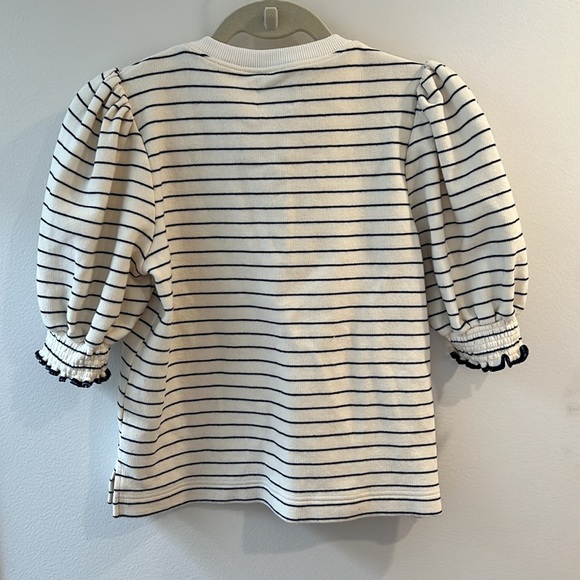 Saylor Cropped Navy and Cream Striped Sweatshirt Size Small - Picture 3 of 7